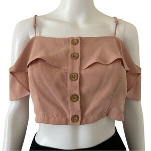 Lulus Malta Mauve Pink Off-the-Shoulder Button-Up Crop top size small